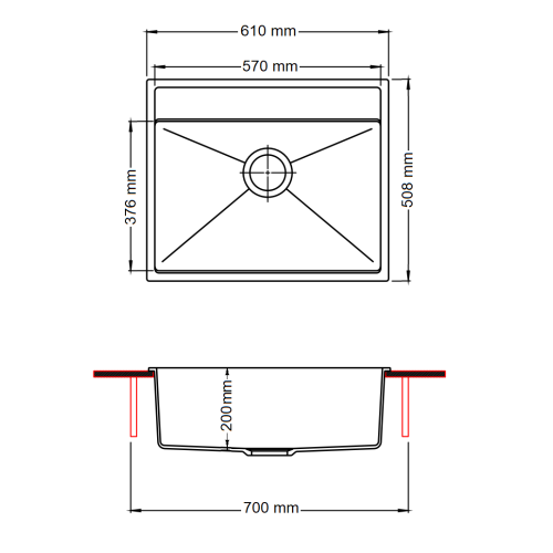Гранітна мийка Quadro 61x51 Antracit - фото 1