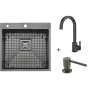 Мийки Top 56 Celldecor Nano Graphite + Змішувач FKM 71 Black Steel + Дозатор FASD 41 Graphite