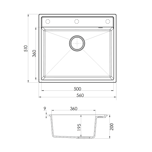 Гранітна мийка Quadro 56x51 Grey Metallic - фото 1