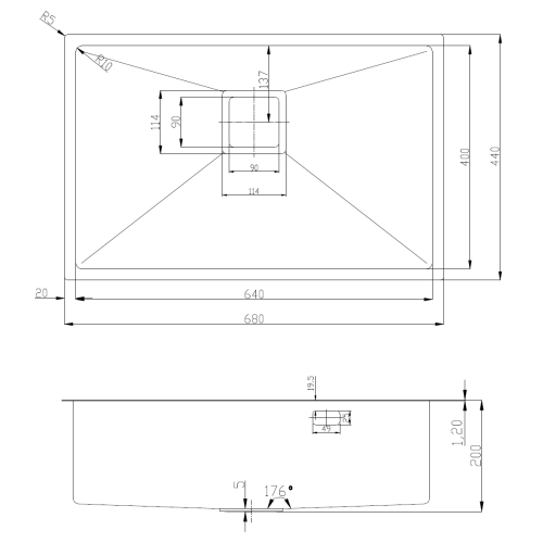 Нерж. мийка Quadro 68 R10 (68x44) 1,20 мм - фото 4